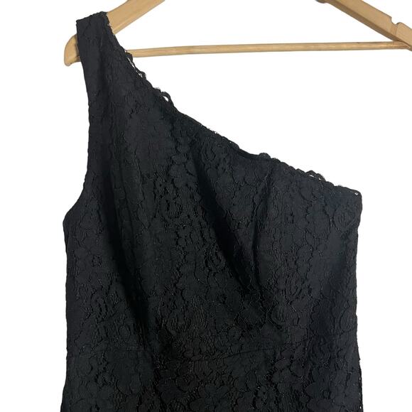 Fame & Partners Selma Black Lace One Shoulder Slit Formal Gown Size 8 - Picture 7 of 14
